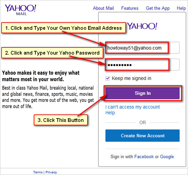Yahoo mail create account