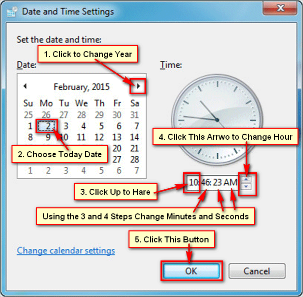 change date and time in windows 7