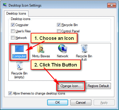 change desktop icon windows 7