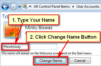 Change User account name Windows 7