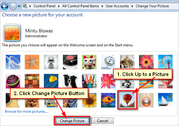 User profile picture on Windows 7