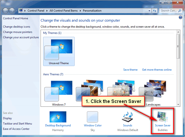 Turn off screensaver in Windows 7