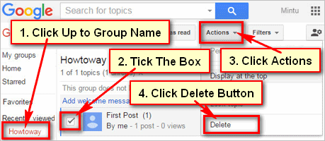 Delete a Topic from Gmail Groups Page