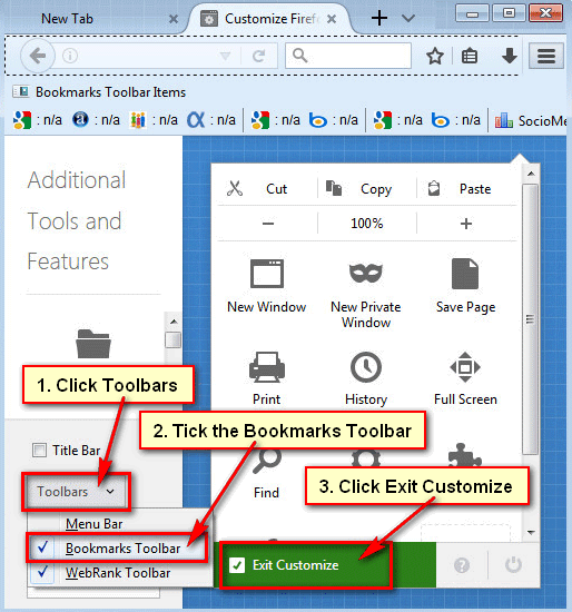 How do I Show Bookmarks Toolbar in Firefox