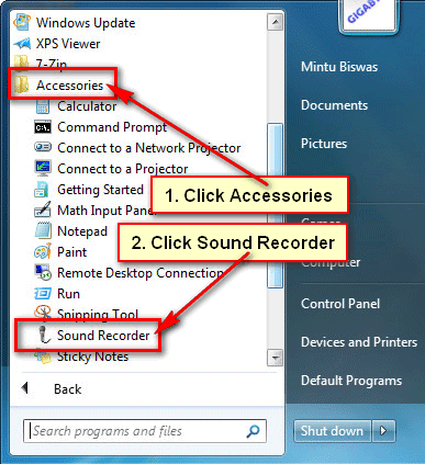 How to find voice recorder on Windows 7