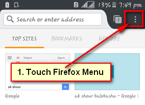 Mozilla Firefox Menu on Mobile
