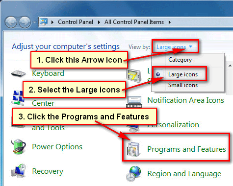 Programs and Features on Windows 7