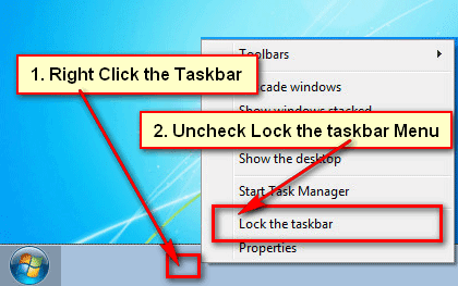Unlock the Taskbar in Windows 7