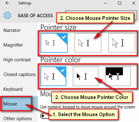 Change the Mouse Pointer Color and Size in Windows 10