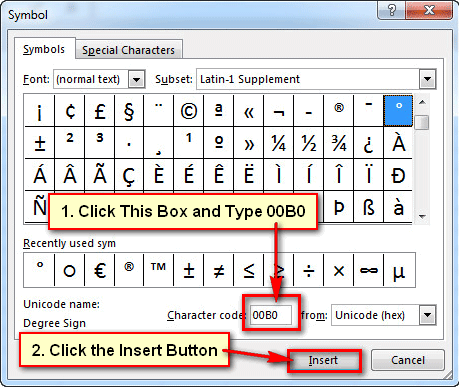 Degree Celsious Symbol in Word