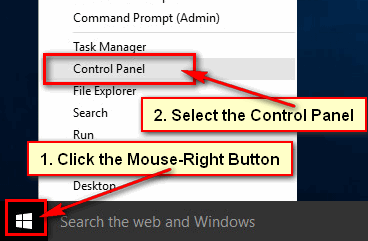 Open Windows 10 Control Panel from Taskbar