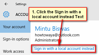 Sign in with a local account instead