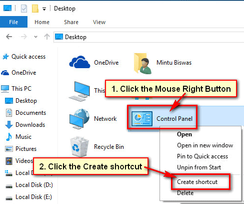 Windows 10 Control Panel Shortcut