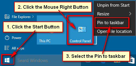 Put the Control Panel on the Taskbar in Windows 10