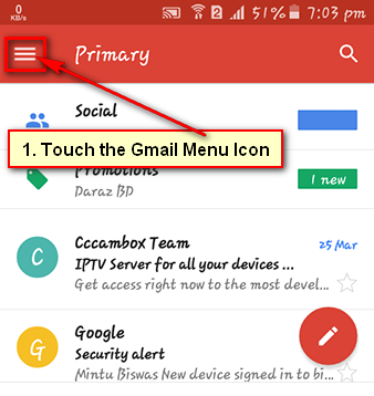 Gmail Menu on Android