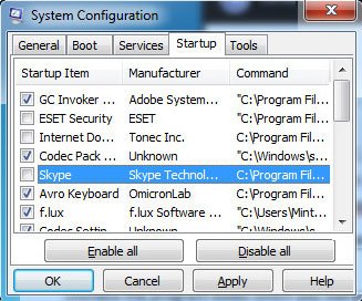 Disable Startup Programs in Windows 7