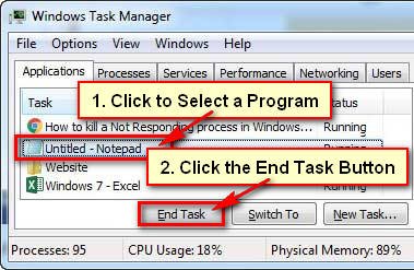 Kill Not Responding Process in Windows 7