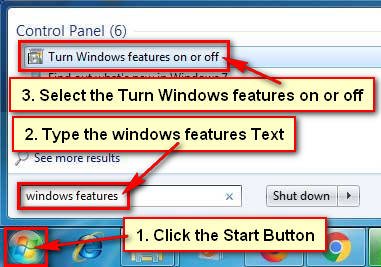 Open Turn Windows features on or off Window