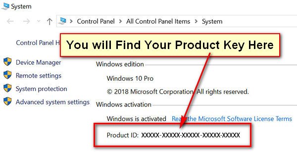 windows 10 how to see lotion key